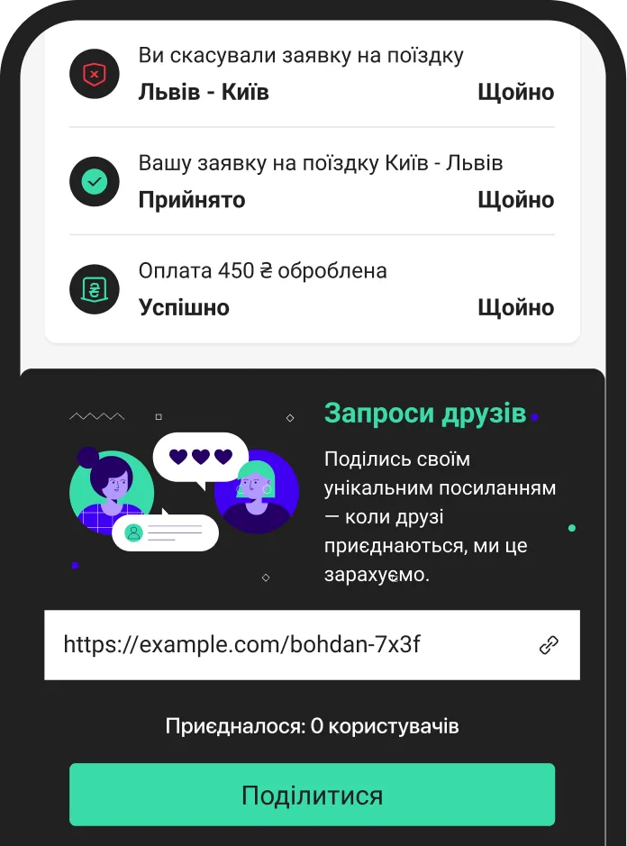 Додаток RideSafe - поділитися реферальним посиланням