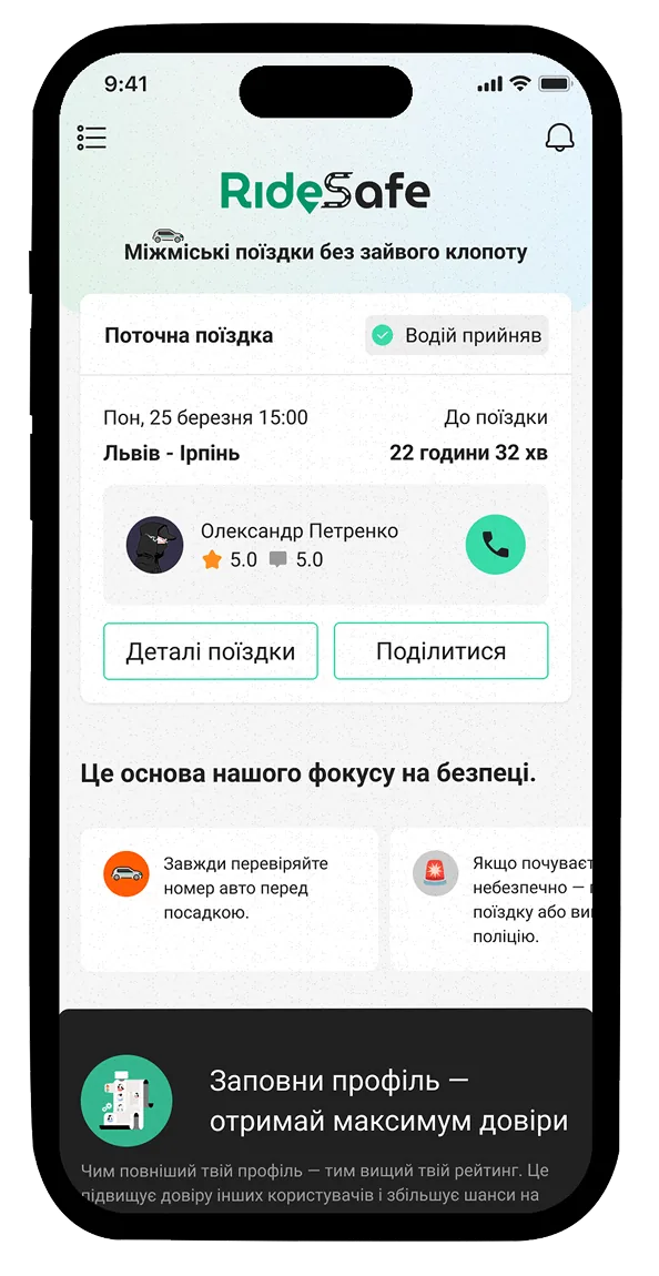 Додаток RideSafe - деталі поїздки